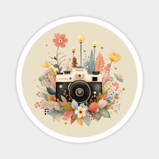 Vintage Camera in a Floral Wreath - Photographer & Travel Folk Art Magnet